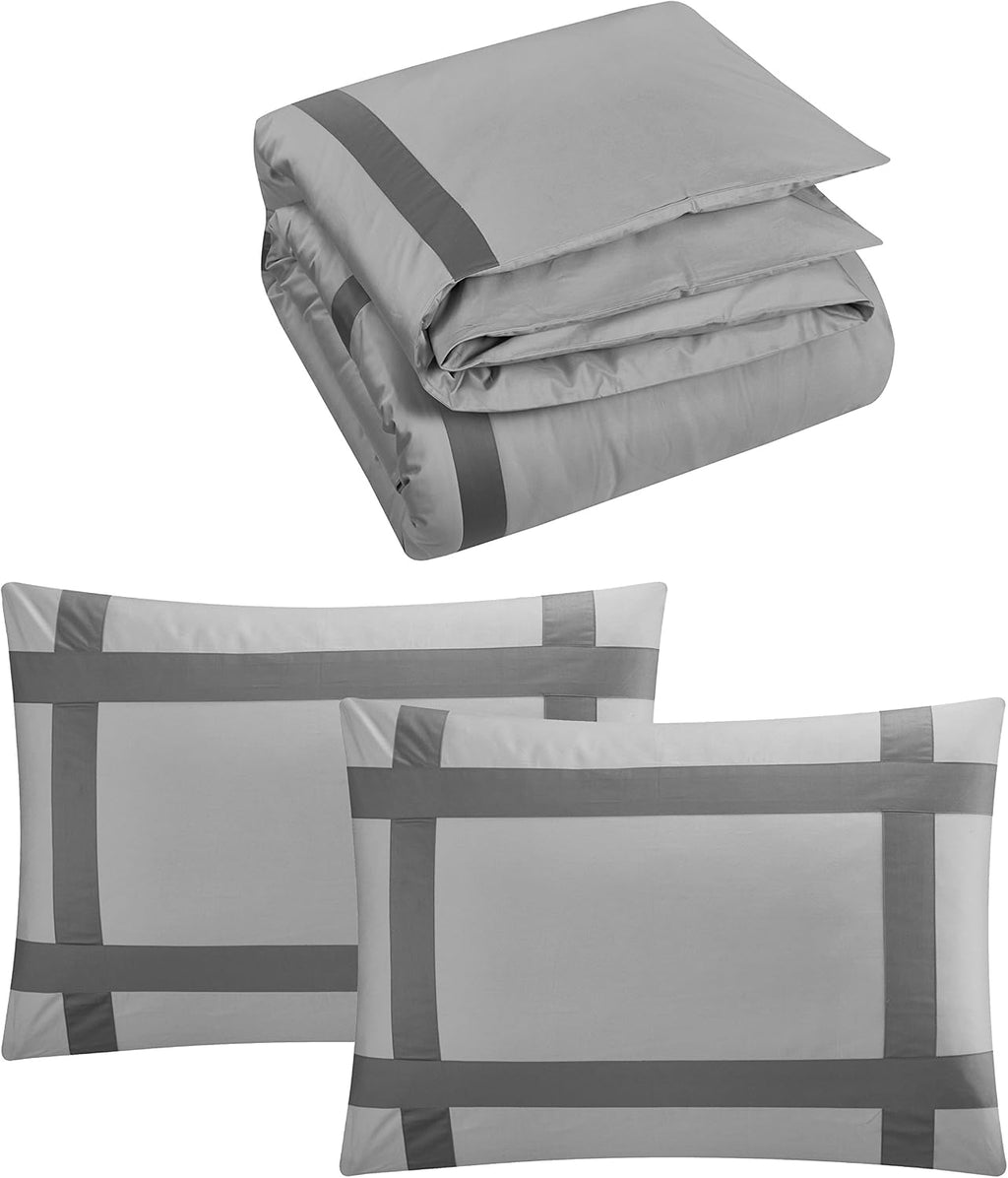 Casabolaj Equilibrio 2 Pieces Casual Duvet Cover Set-100% Egyptian Cotton Sateen 400 Thread Count-Modern Minimalist Bedding Sets Cross Patchwork Manufacturing-Silver/Grey Color (Twin)