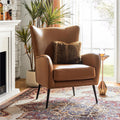 HULALA HOME Faux Leather Accent Chair with Removable Cushion, Comfy Upholstered Armchair with Black Metal Legs & Nailhead Trim Wingback Vanity Chair for Reading Living Room Bedroom, Camel