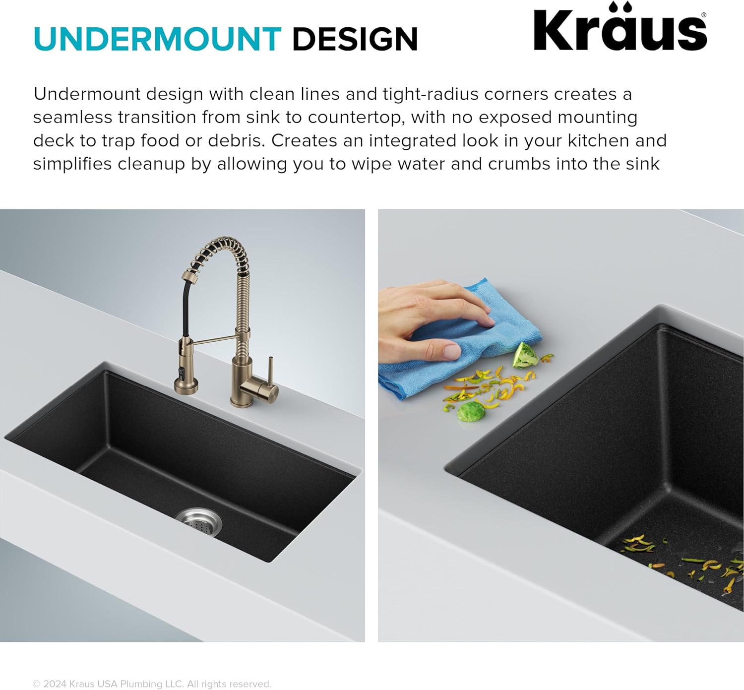 KRAUS Quarza 31-inch Undermount Single Bowl Granite Kitchen Sink in Black Onyx, KGU-413B