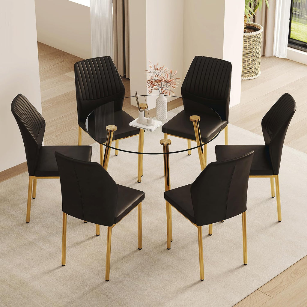 Dining Room Chairs Set of 4,Comfortable,Fashionable Soft Padded Kitchen Chairs High Backrests Metal Legs. Suitable for Living Room and Bedroom (Black+Gold Leg Set of 4)