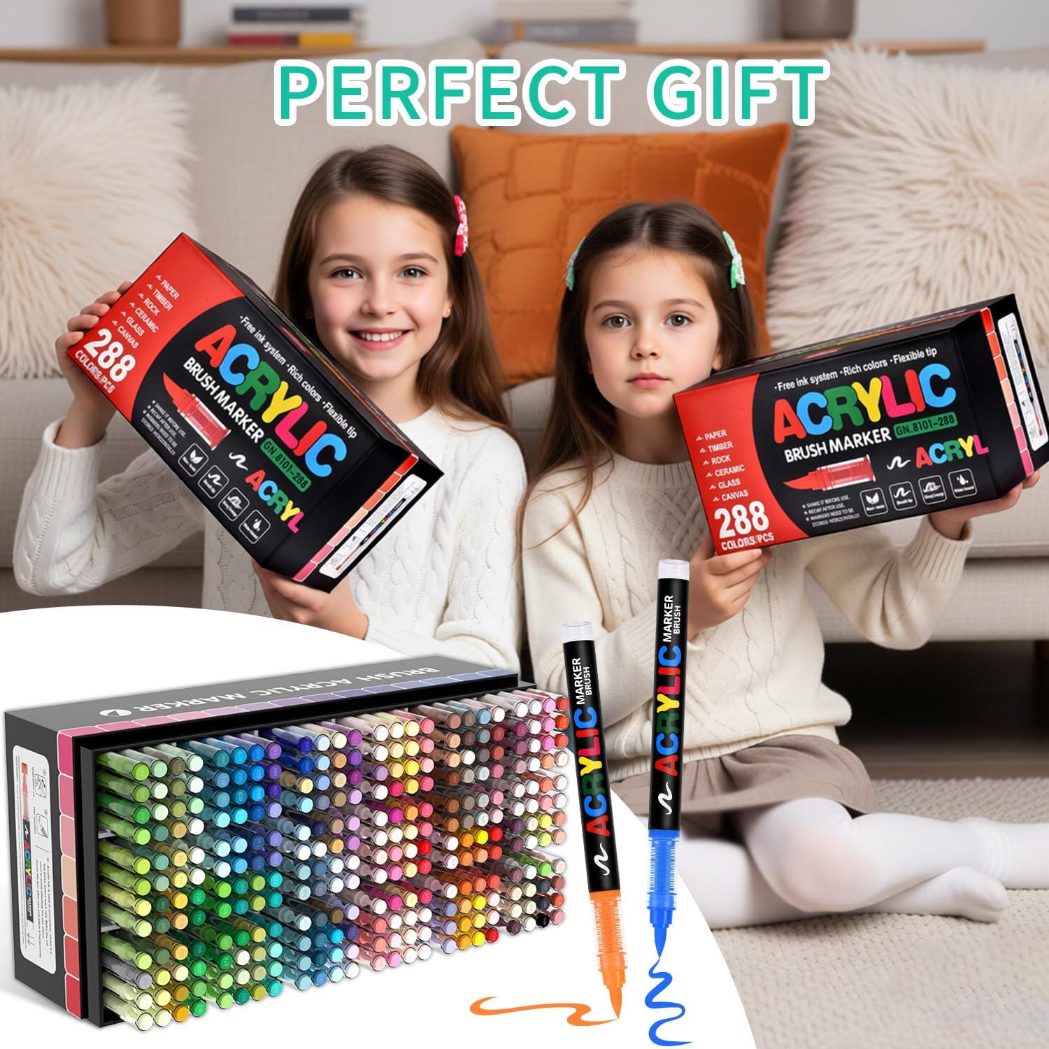 288 Colors Acrylic Paint Markers, Soft Brush Tip Pens, Direct-Liquid Ink Control System, Water-Based No-Bleed Premium Acrylic Paint Pens for DIY Art & Crafts - Fabric, Wood, Metal, Glass, Rock