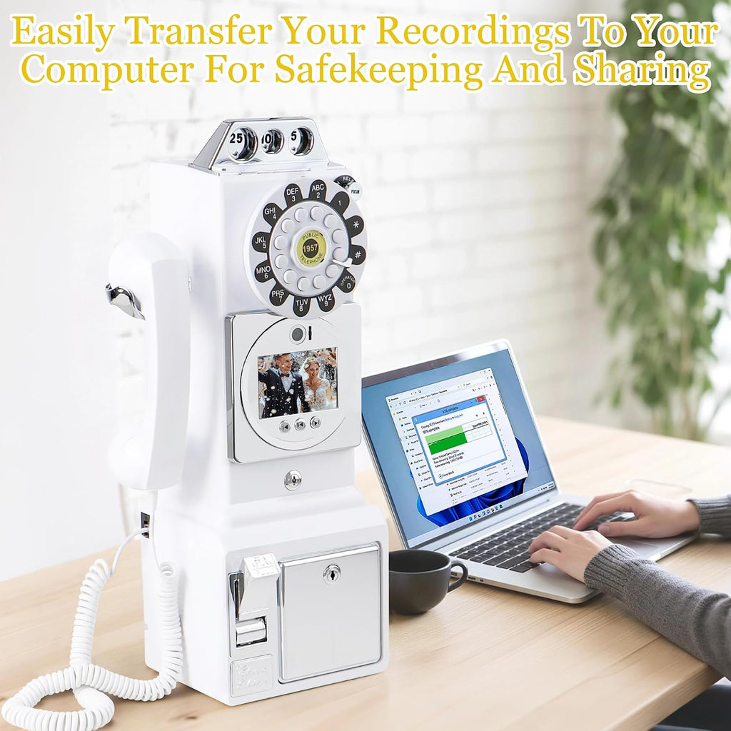Video Audio Guest Book Wedding Phone, 1080P HD Video Guestbook Phone, Retro-Style Video Guest Book with Long Battery Life for Wedding, Birthday Party, Graduations, Baby Shower (Classic White)