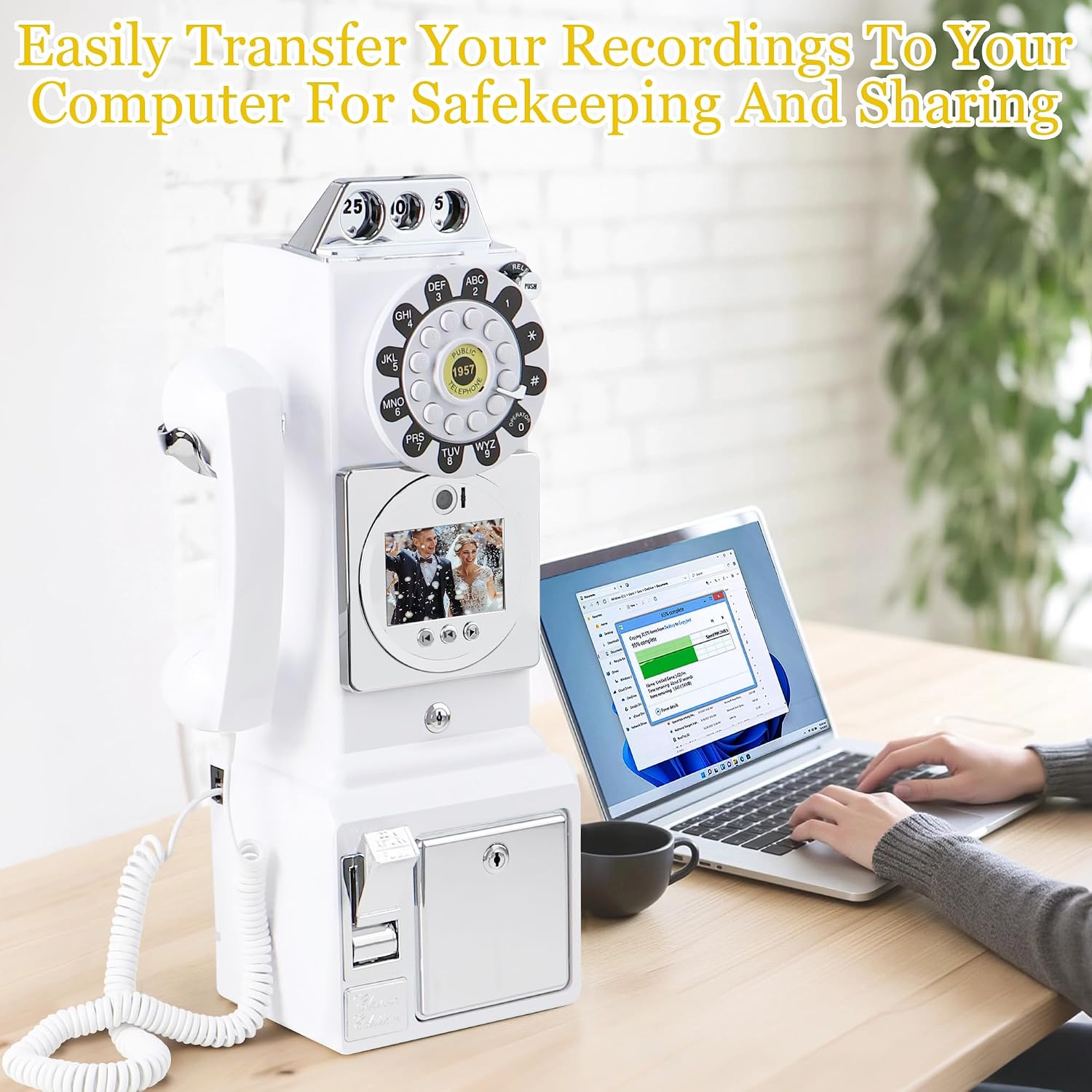 Video Audio Guest Book Wedding Phone, 1080P HD Video Guestbook Phone, Retro-Style Video Guest Book with Long Battery Life for Wedding, Birthday Party, Graduations, Baby Shower (Classic White)