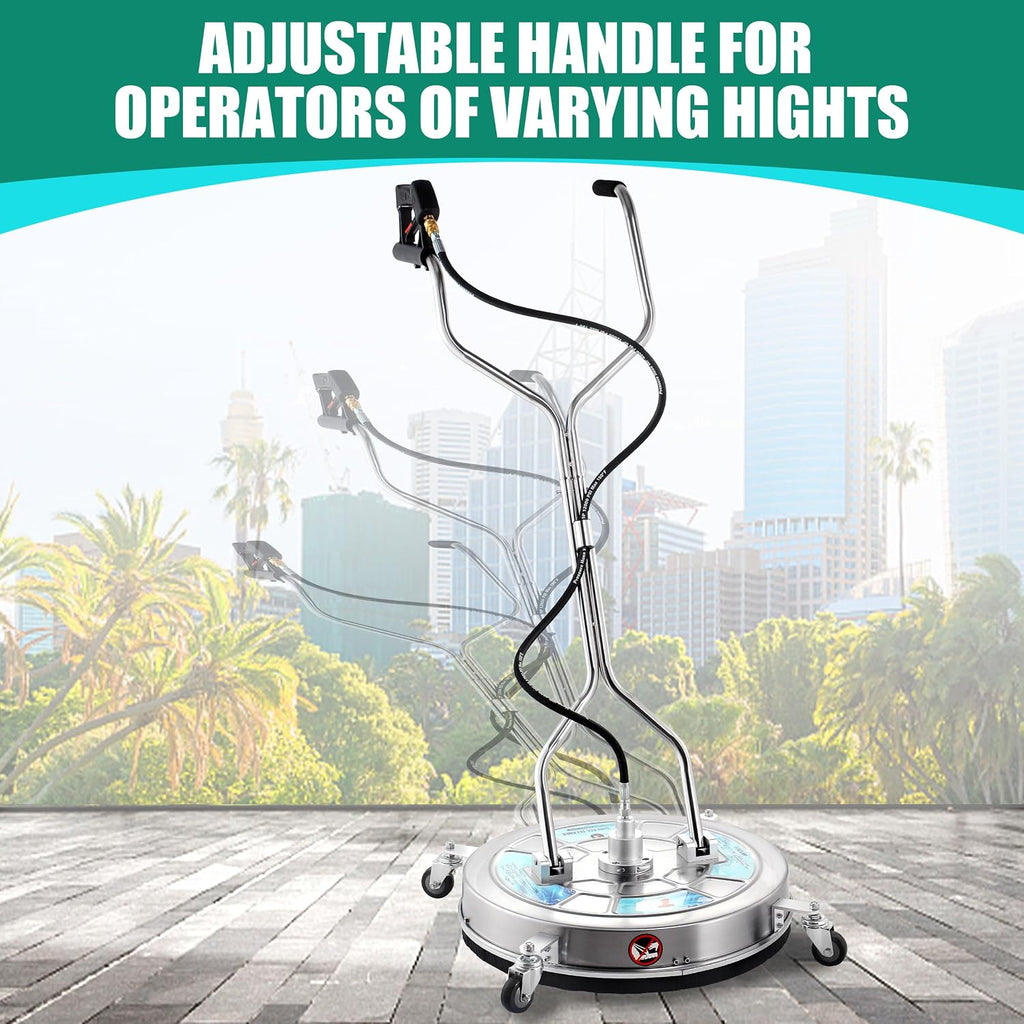 Tool Daily 24' Pressure Washer Surface Cleaner Attachment with Dual Handles, Stainless Steel Driveway Cleaner for Power Washer with Wheels, Pressure Wash Concrete, 4500 PSI