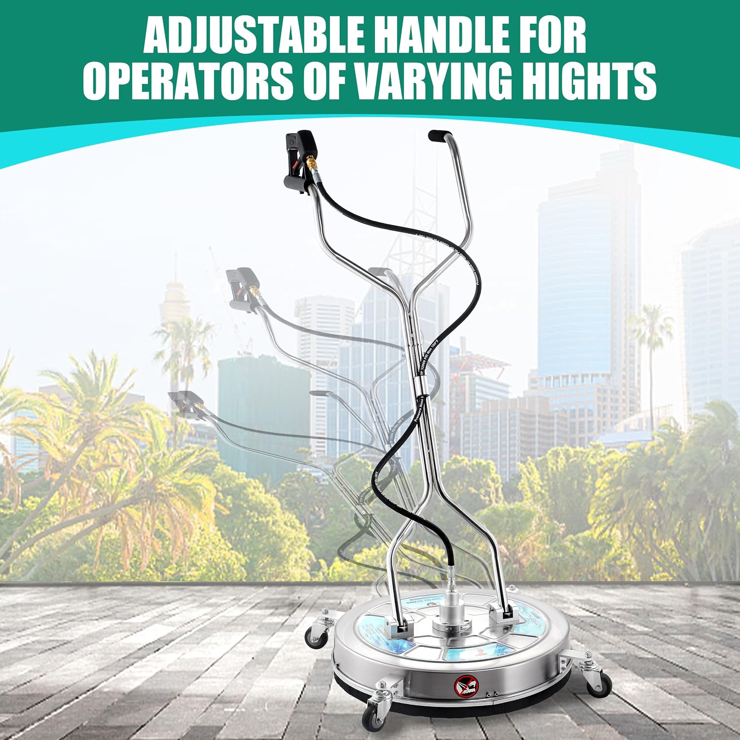 Tool Daily 24' Pressure Washer Surface Cleaner Attachment with Dual Handles, Stainless Steel Driveway Cleaner for Power Washer with Wheels, Pressure Wash Concrete, 4500 PSI