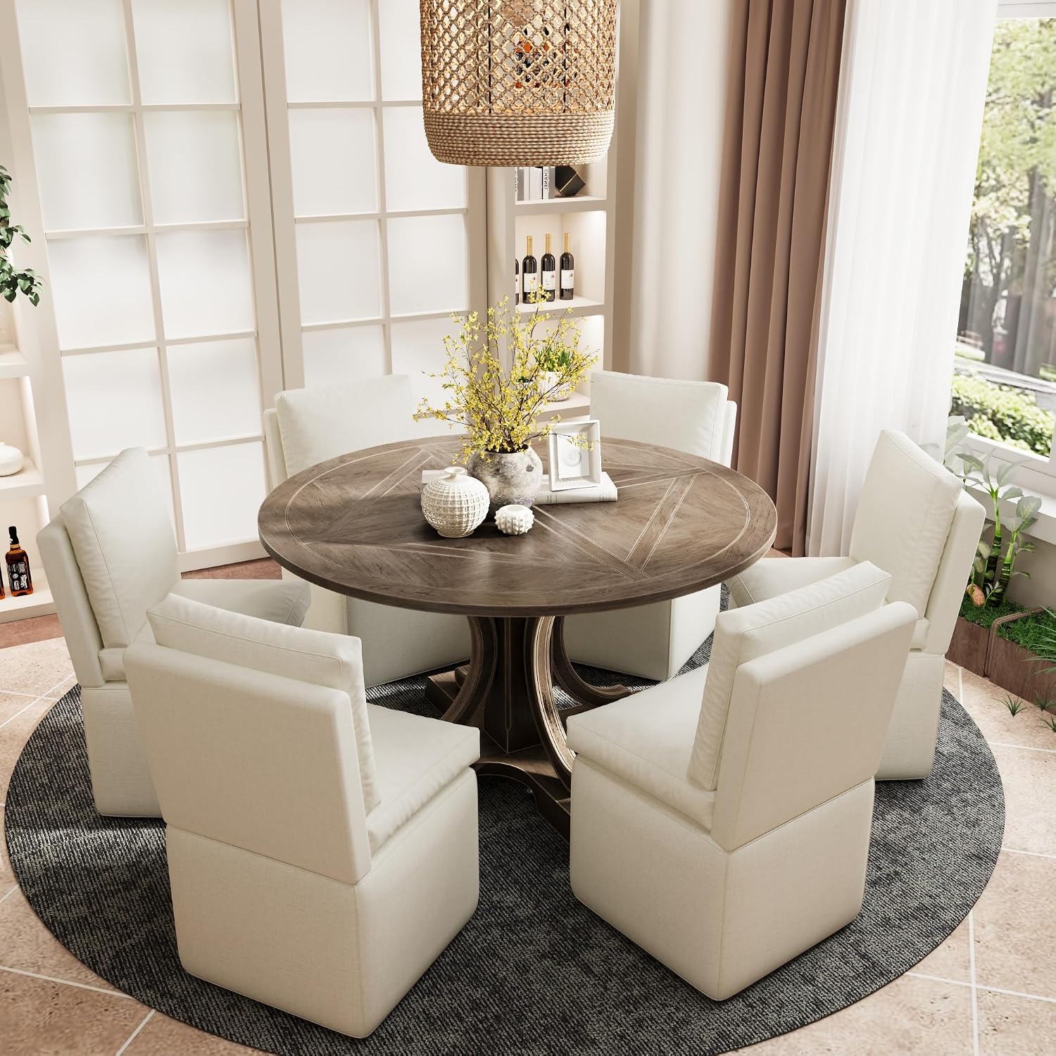 BLANKSPACE Upholstered Dining Chairs with Storage, Modern Linen Chairs with Casters, Armless Single Sofa Chair for Guest Seating, Bedroom, Reading Room（Beige）
