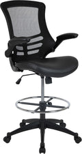 Flash Furniture Kelista Mid-Back Swivel Office Chair with Adjustable LeatherSoft Seat Height, Ergonomic Mesh Chair with Flip-Up Arms, Black