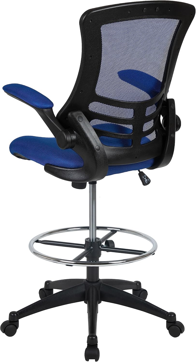 Flash Furniture Kelista Mid-Back Swivel Office Chair with Adjustable Seat Height, Ergonomic Mesh Desk Chair with Flip-Up Armrests, Blue