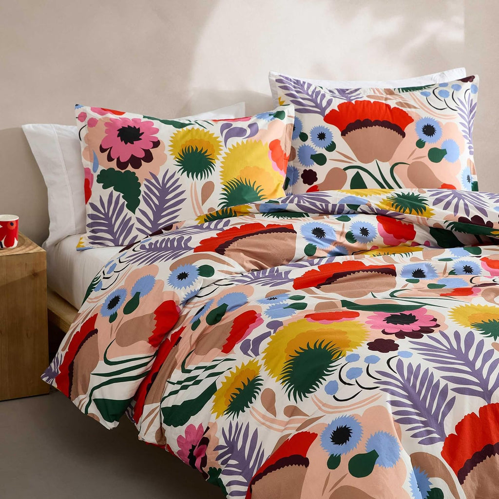 Marimekko - Full/Queen Duvet Cover Set, Cotton Percale Reversible Bedding with Matching Shams, Floral Home Decor (Ojakellukka Multicolor, Full/Queen)