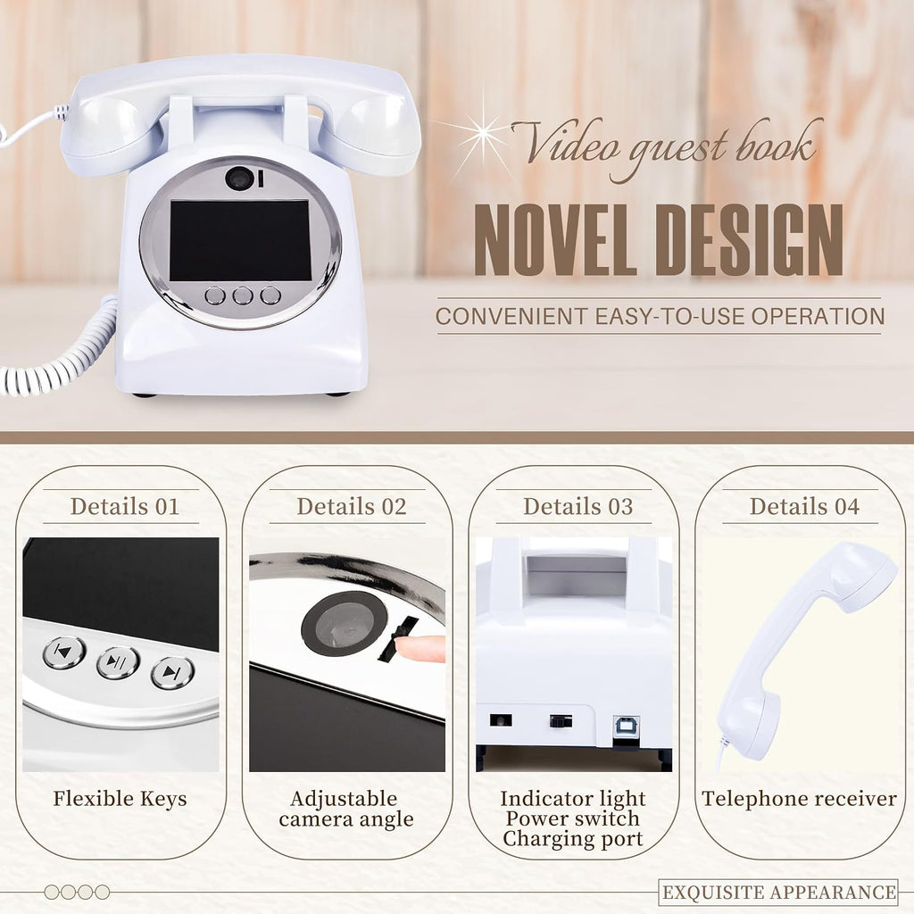 FiayaCom Video Audio Guest Book Wedding Phone,1080P HD Video Phone Guestbook, Preserve Your Special Occasions, Ideal for Wedding Bridal Shower, Birthday, Graduations, Baby Shower(Snow-White)