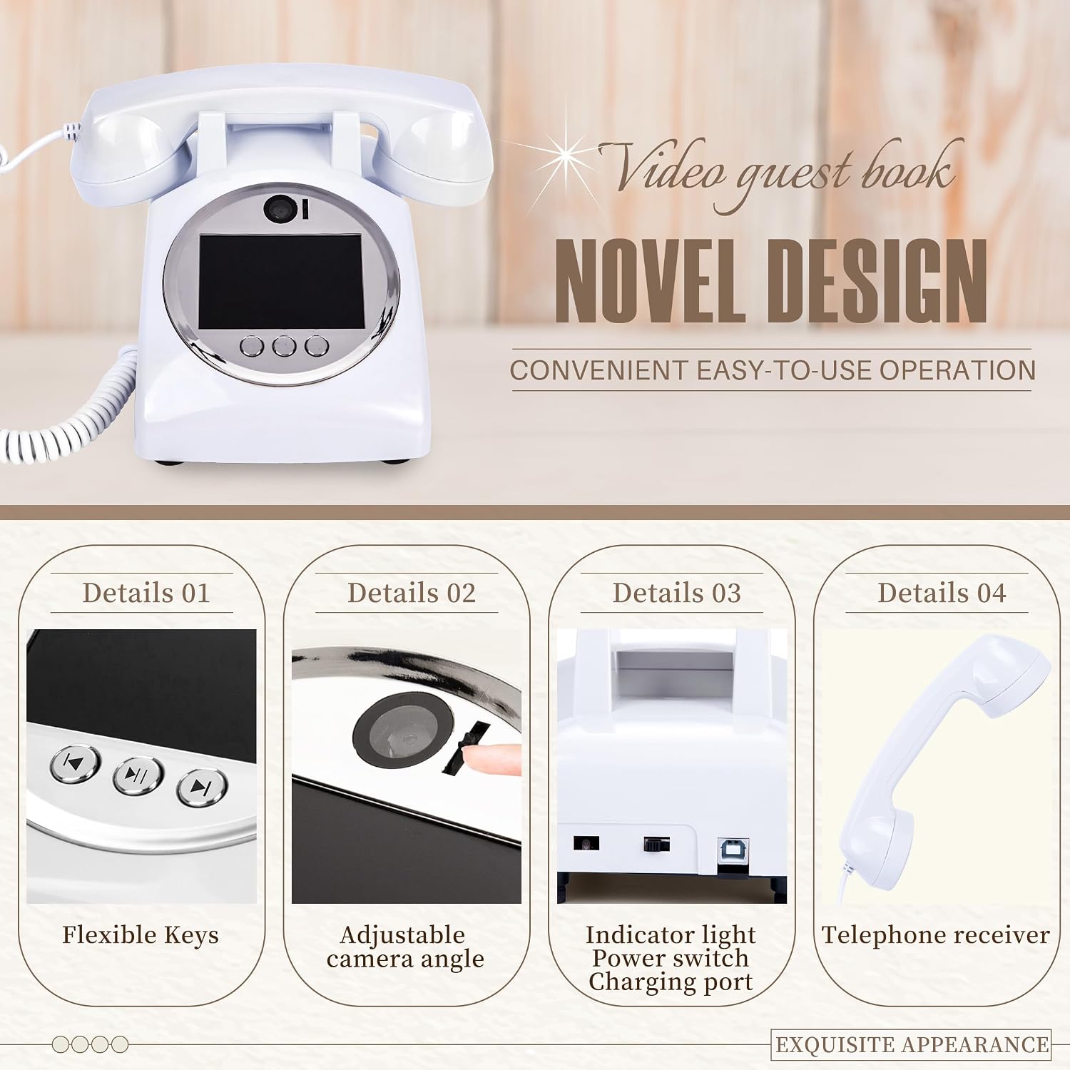 FiayaCom Video Audio Guest Book Wedding Phone,1080P HD Video Phone Guestbook, Preserve Your Special Occasions, Ideal for Wedding Bridal Shower, Birthday, Graduations, Baby Shower(Snow-White)