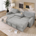 Merax 89' L-Shaped Sleeper Sofa Bed with Pull Out Bed & Reversible Chaise, Sleeper Sofa Couch with Storage Space, USB Port, and 2 Cup Holders on Back Cushions for Living Room Furniture Set, Grey