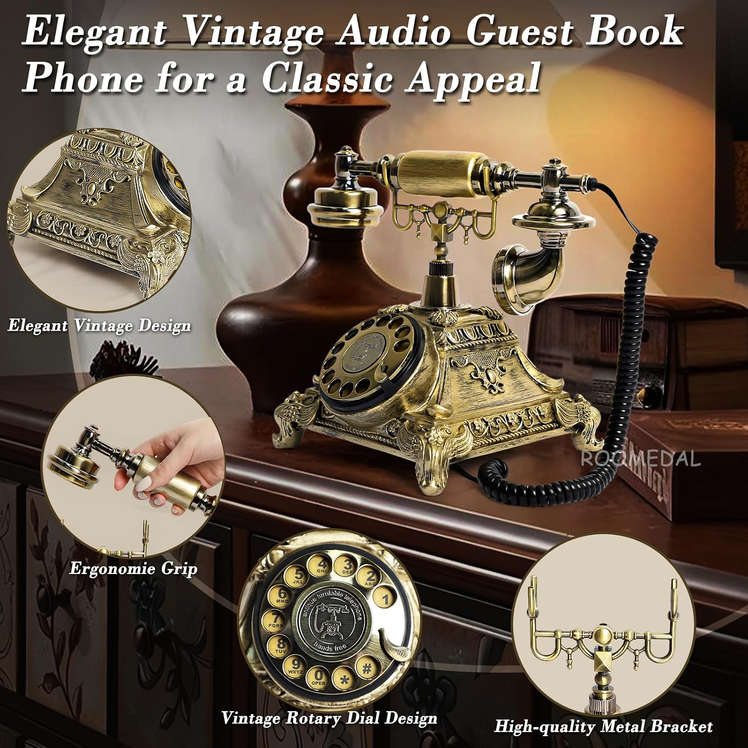 Audio Guest Book Wedding Phone, Vintage Audio GuestBook, Record Guest Messages for Weddings & Special Events, Customized Audio Keepsake for Memorable Occasions (Bronze)