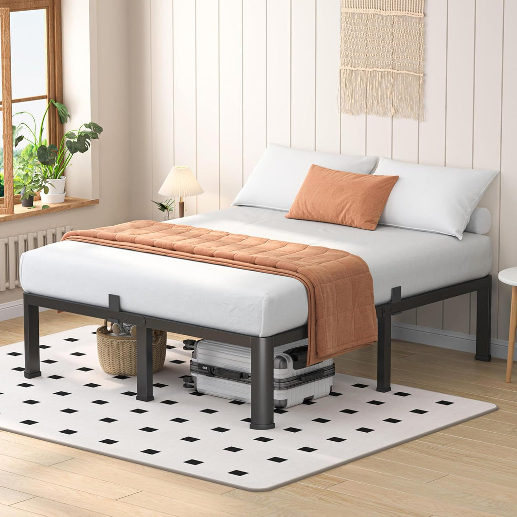 VIPSHOW 18 Inch Full Heavy Duty 3500 lbs Bed Frame with Round-Corner Legs & Anti-Squeak Design – Quick Assembly Metal Platform, No Box Spring Needed