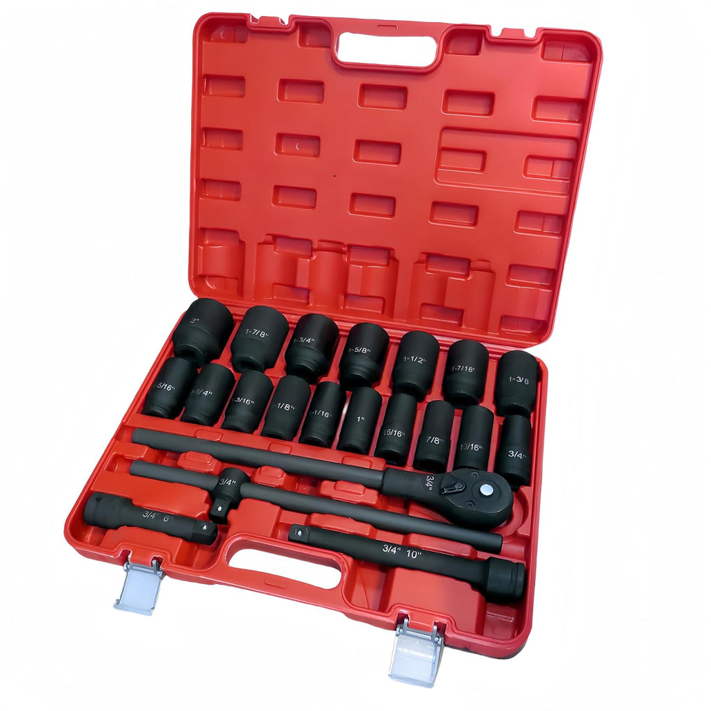 TONYNOL 3/4 Inch Drive Impact Socket Set,6 Point,SAE Sizes(3/4' to 2'),21Pcs,Cr-Mo Steel,Includes Adapters and Quick Release Ratchet Wrench,With a Storage Case.