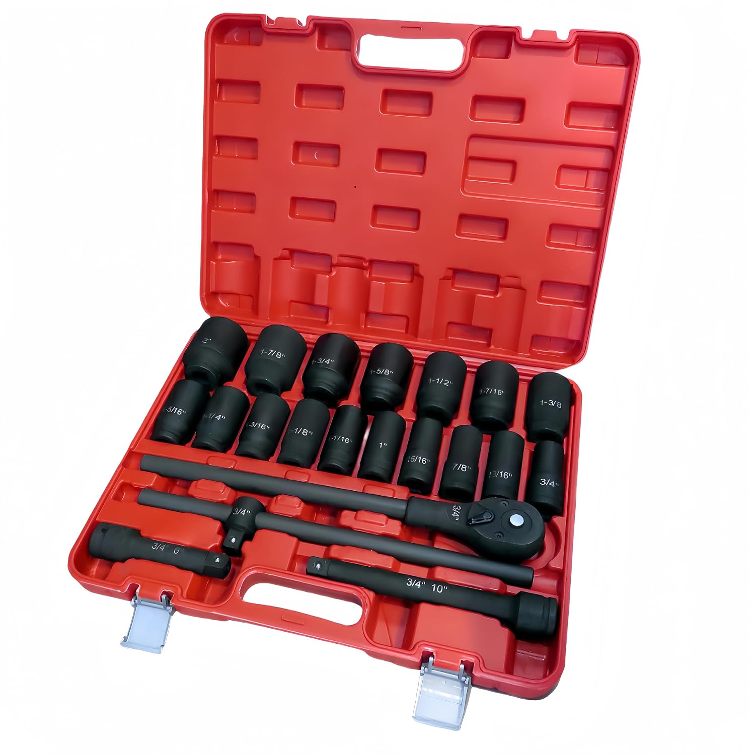 TONYNOL 3/4 Inch Drive Impact Socket Set,6 Point,SAE Sizes(3/4' to 2'),21Pcs,Cr-Mo Steel,Includes Adapters and Quick Release Ratchet Wrench,With a Storage Case.