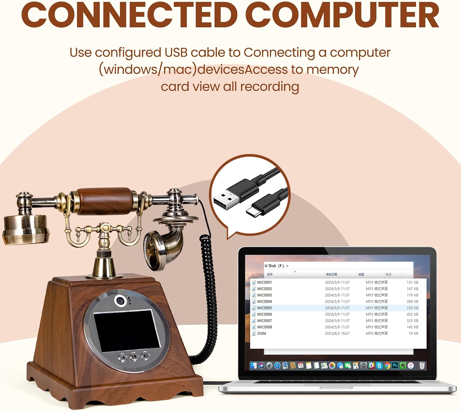 FiayaCom Video Audio Guest Book Wedding Phone,1080P HD Video Phone Guestbook, Preserve Your Special Occasions, Ideal for Wedding Bridal Shower, Birthday, Graduations, Baby Shower(Retro Brown)