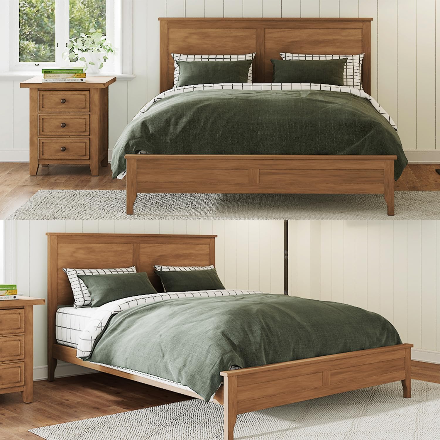 King Size Wood Bed Frame and Headboard, Modern Retro Seadrift Platform Beds Frames, Sturdy and Durable Design Rustic Wooden Bedroom Set, Easy Assembly, No Box Spring Needed (Seadrift, King)