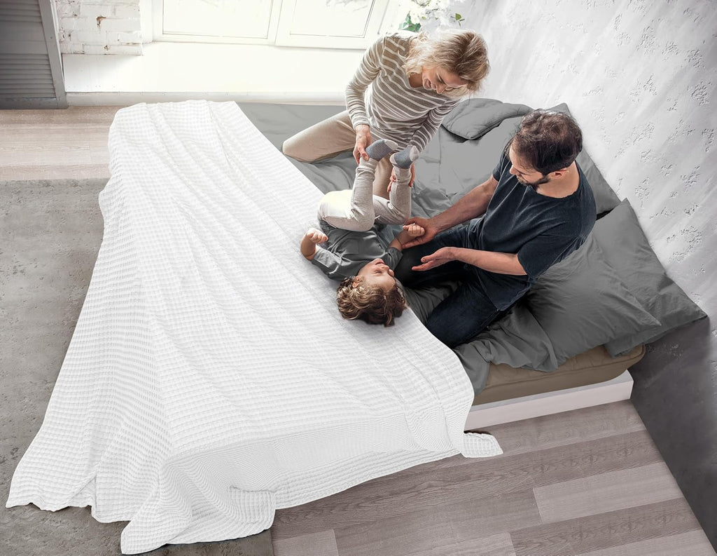 Utopia Bedding White 100% Cotton Waffle Blanket 300 GSM [Queen - 90x90 Inch] Soft Lightweight Breathable Bed Blanket for All Season (Pack of 8)