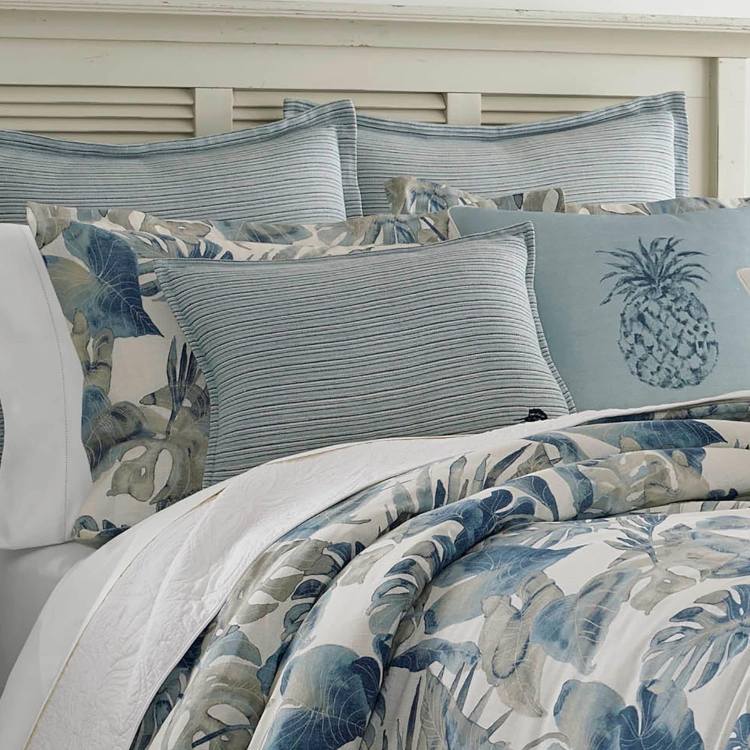 Tommy Bahama - Queen Comforter Set, Cotton Reversible Bedding with Matching Shams & Bedskirt, Super Soft Bedding Set (Raw Coast Blue, Queen)