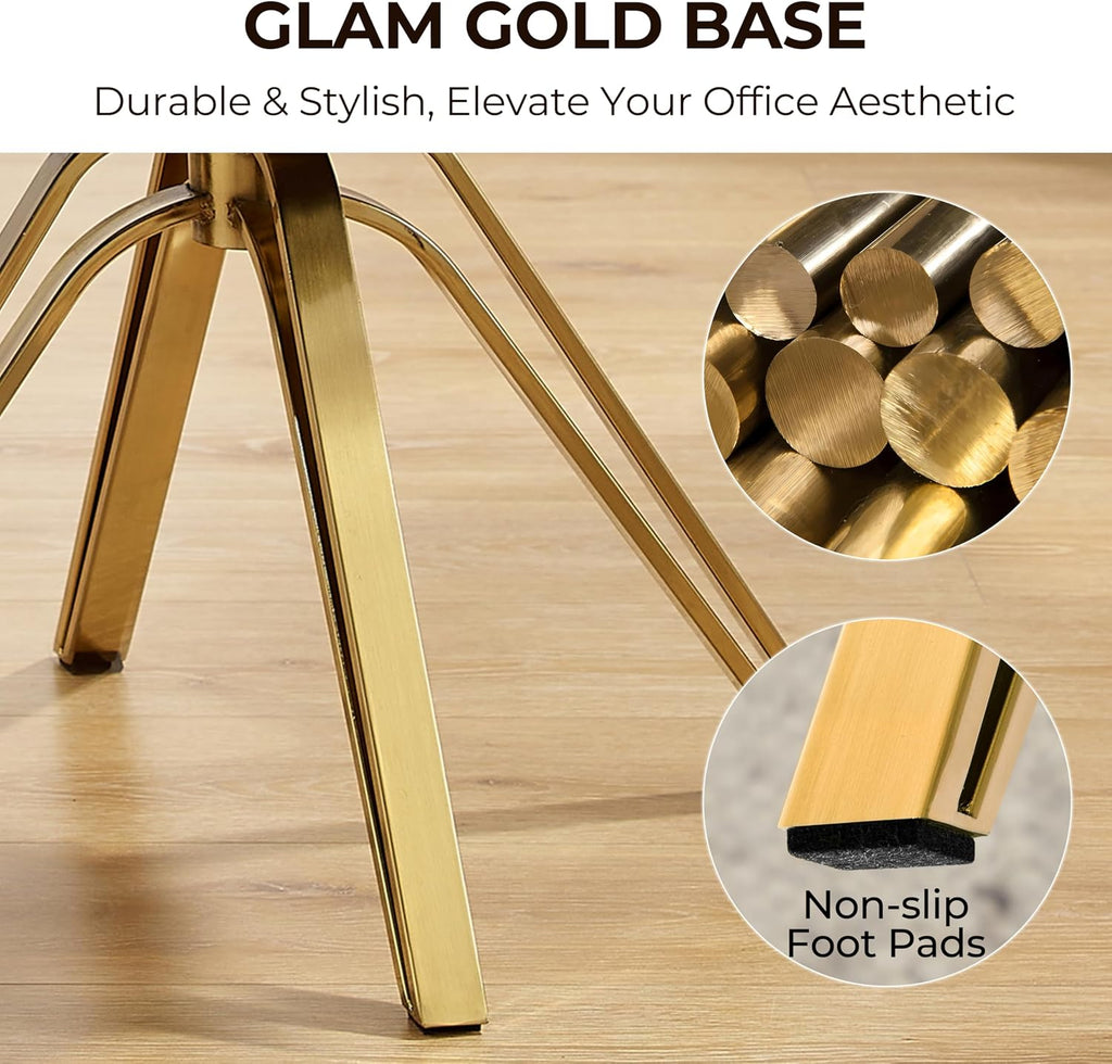 Volans Swivel Accent Chair, Mid Century Modern Swivel Desk Chair with Hollow Brushed Gold Plated Legs Office Chairs for Living Room, Dining Room, Small Space, Cinnamon