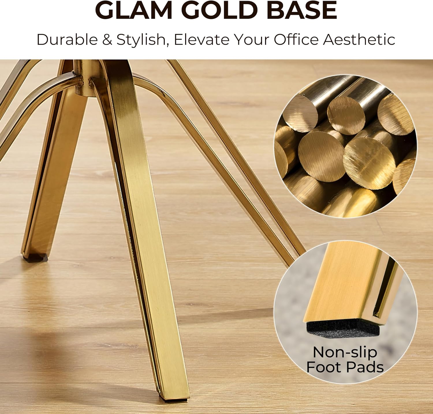 Volans Swivel Accent Chair, Mid Century Modern Swivel Desk Chair with Hollow Brushed Gold Plated Legs Office Chairs for Living Room, Dining Room, Small Space, Cinnamon