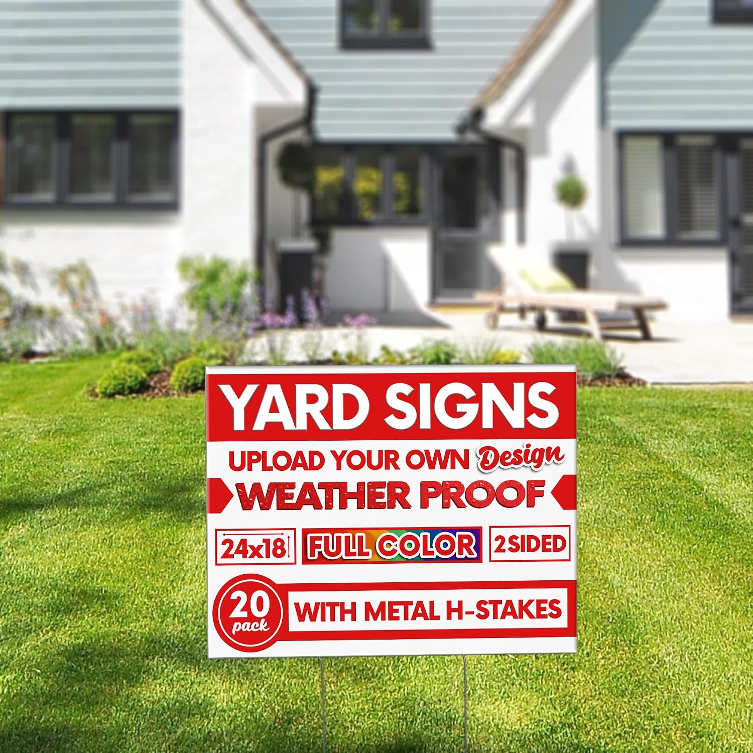 20 pack 24x18' Double Sided Custom Yard Sign with Metal Stake Front and Back Custom Printed Personalized Lawn Sign for Business, Real Estate, or Yard Sale, Full Color Corrugated Plastic Signage for Outdoors, Home, Office, Business (20-Pack)
