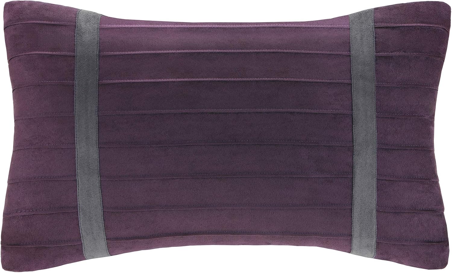 Madison Park Palmer Comforter Set - Faux Suede Design, Striped Accent, All Season Down Alternative Bedding, Matching Shams, Decorative Pillow, Bed Skirt, King (104 in x 92 in), Purple 7 Piece