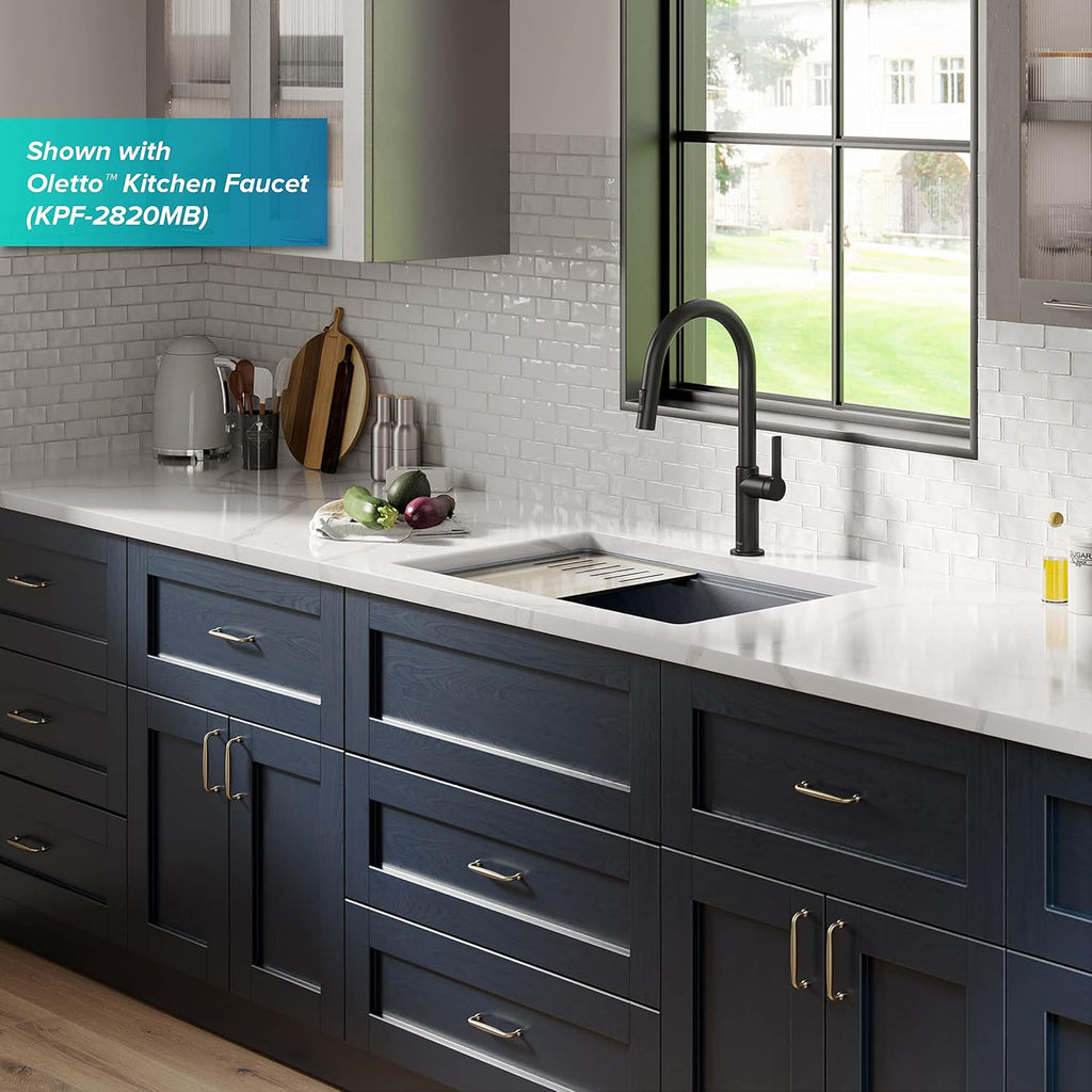 KRAUS Kitchen Sink Bellucci 29' Undermount Workstation Granite, Metallic Gray, Accessories, KGUW2-30MGR