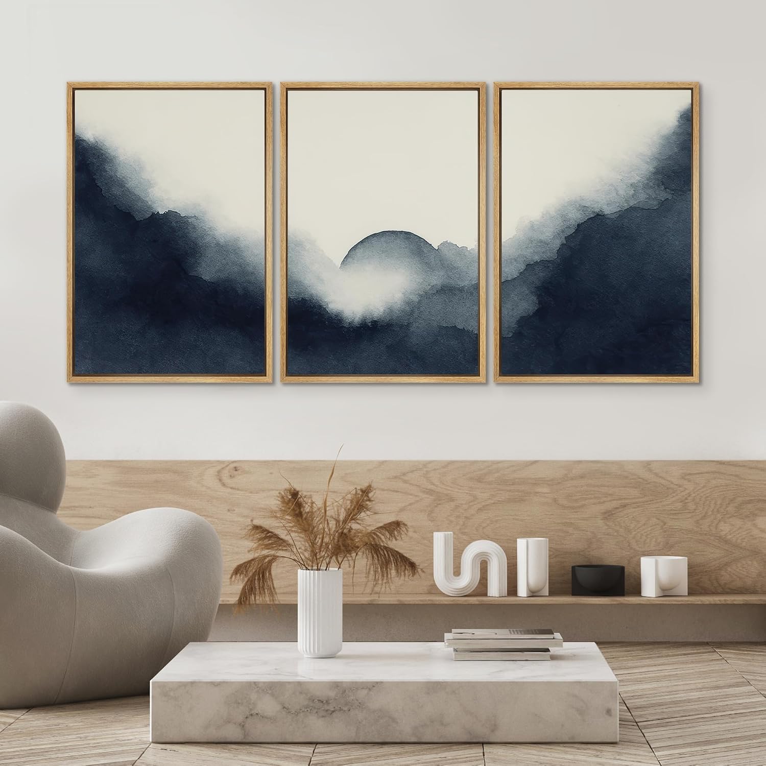 SIGNWIN Framed Canvas Print Wall Art Set Navy Blue Abstract Mountain Contemporary Watercolor Illustrations Modern Colorful Ultra for Living Room, Bedroom, Office - 24'x36'x3 Natural