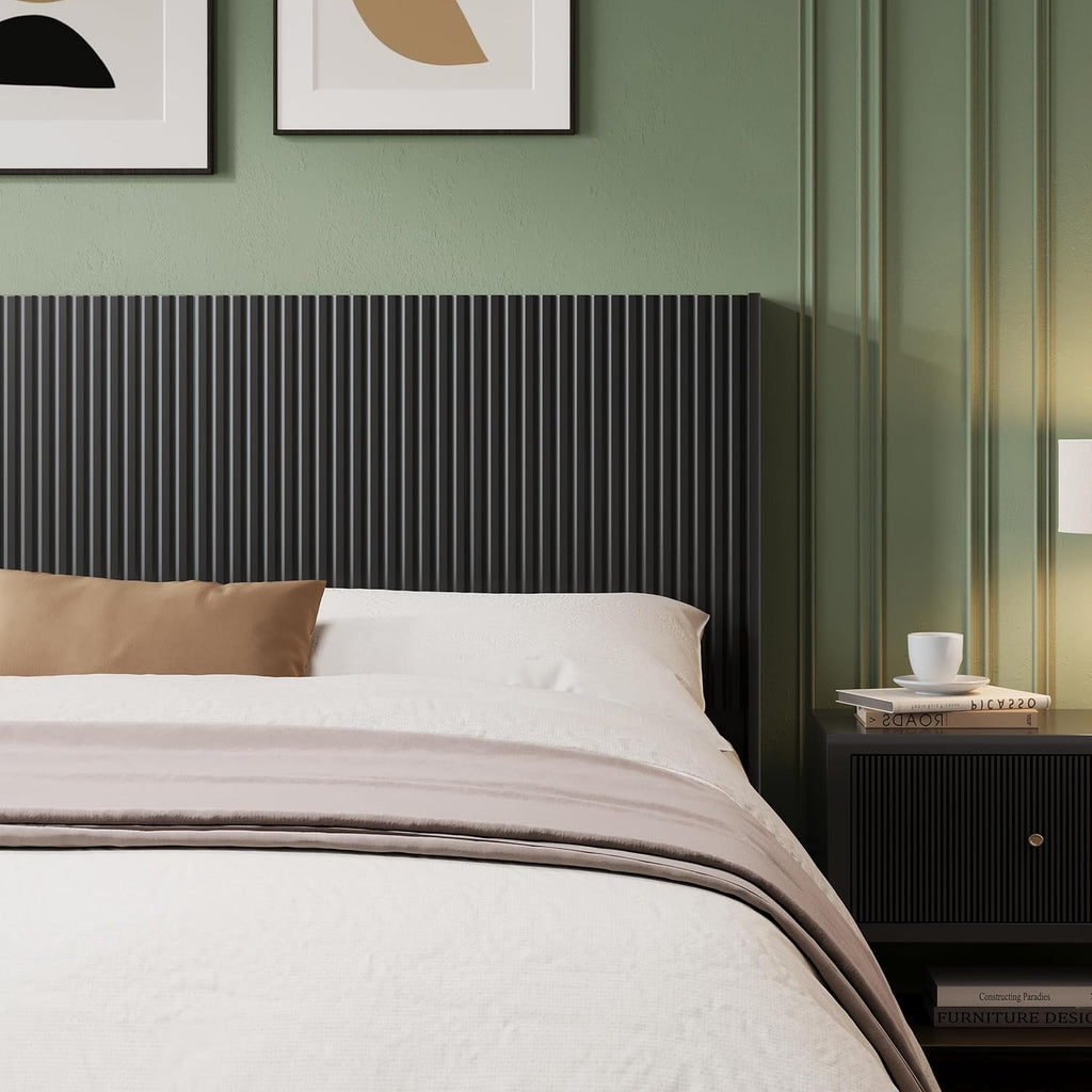 Huatean Home 64.6' Wide Wooden Queen Headboard Only, Wingback Boho Headboards Simple Setup, Wood Headboard Queen Size, Modern Farmhouse Style headboards with Vertical Grain, Solid Black
