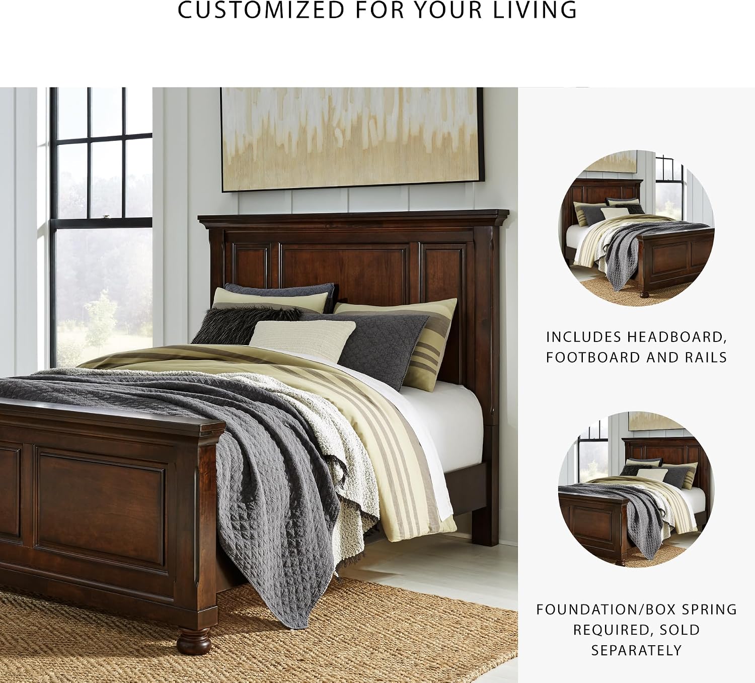 Signature Design by Ashley Porter Traditional Queen Panel Bed, Hand-Finished, Foundation or Box Spring Needed, Wood, 67.81' W x 88.25' D x 60.25' H, Dark Brown