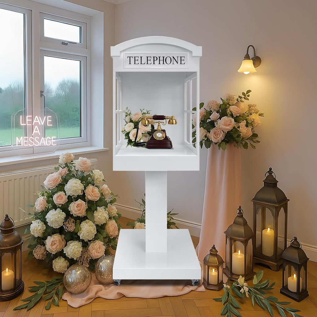 Audio Guest Book Stand Phone Booth for Wedding Party Leave a Message Video Phone Wedding Decoration Telephone Booth Box Audio Guestbook Stand White Recording Table