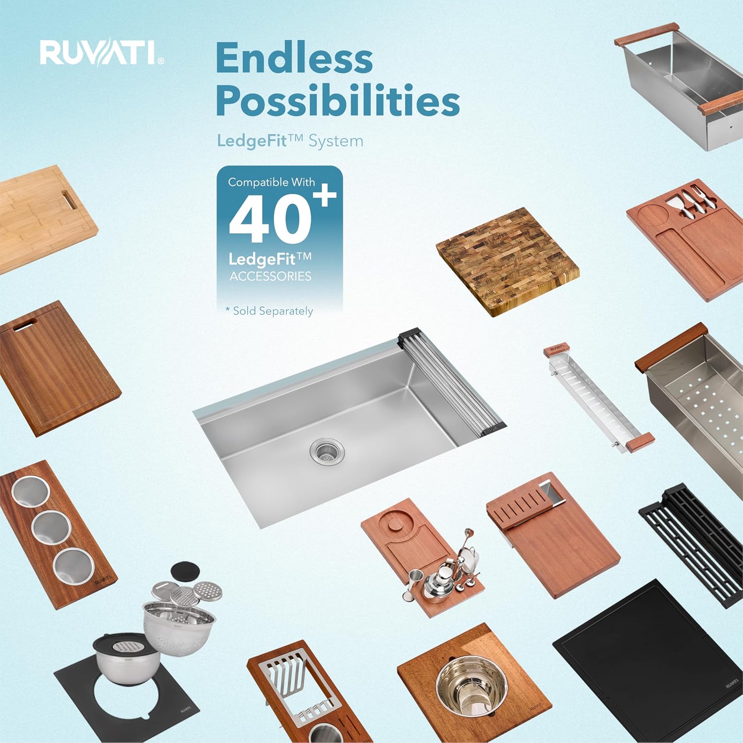 Ruvati 30-inch Round Corner Undermount 16 Gauge Stainless Steel Workstation Kitchen Sink Single Bowl – Soundproof Multifunction Chef Sink with Cutting Board & Accessories – RVH8320