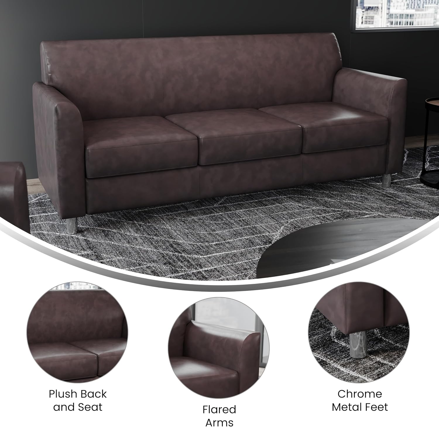 Flash Furniture Hercules Diplomat Side Reception Sofa with Chrome Legs, Lobby Chair with Cushions and Flared Arms, Brown LeatherSoft
