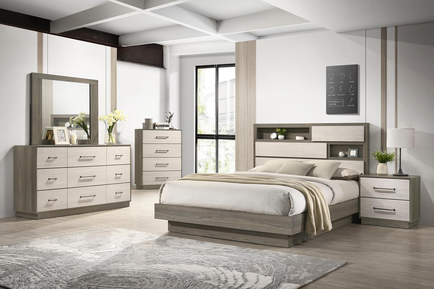 5 Pc Full Bedroom Set Made with Wood in Beige Brown