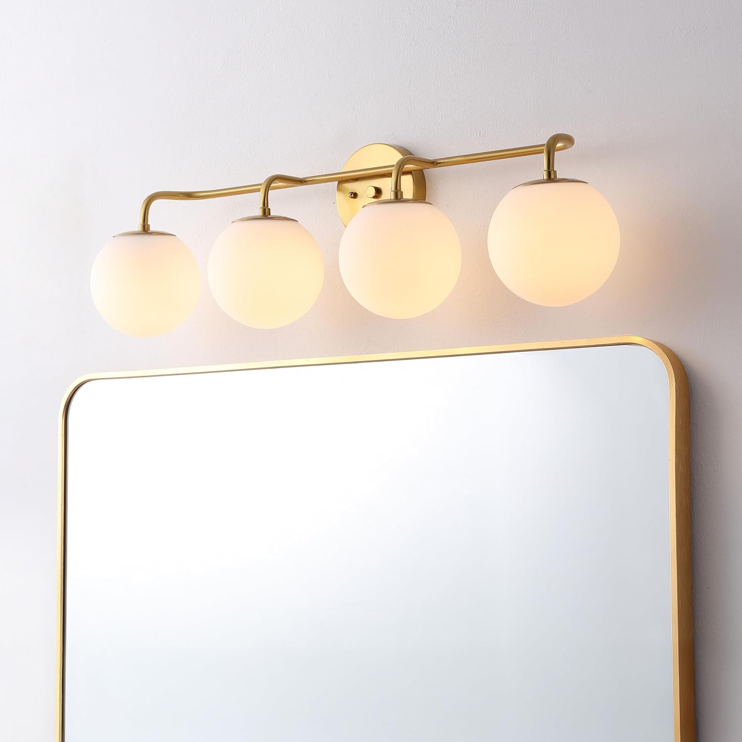 JONATHAN Y 31' Gold Painting Modern Globe Wall Sconce Vanity Light for Bathroom, White Frosted Glass Shade, Midcentury Parisian Bistro Wall Lamp, LED Bulb Included (JYL3558A)