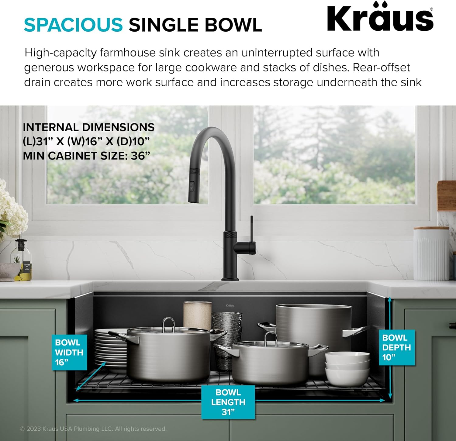 KRAUS Kore Workstation 33-inch Farmhouse Apron Front 16 Gauge Black Stainless Steel Single Bowl Kitchen Sink in PVD Gunmetal Finish with Accessories, KWF210-33/PGM