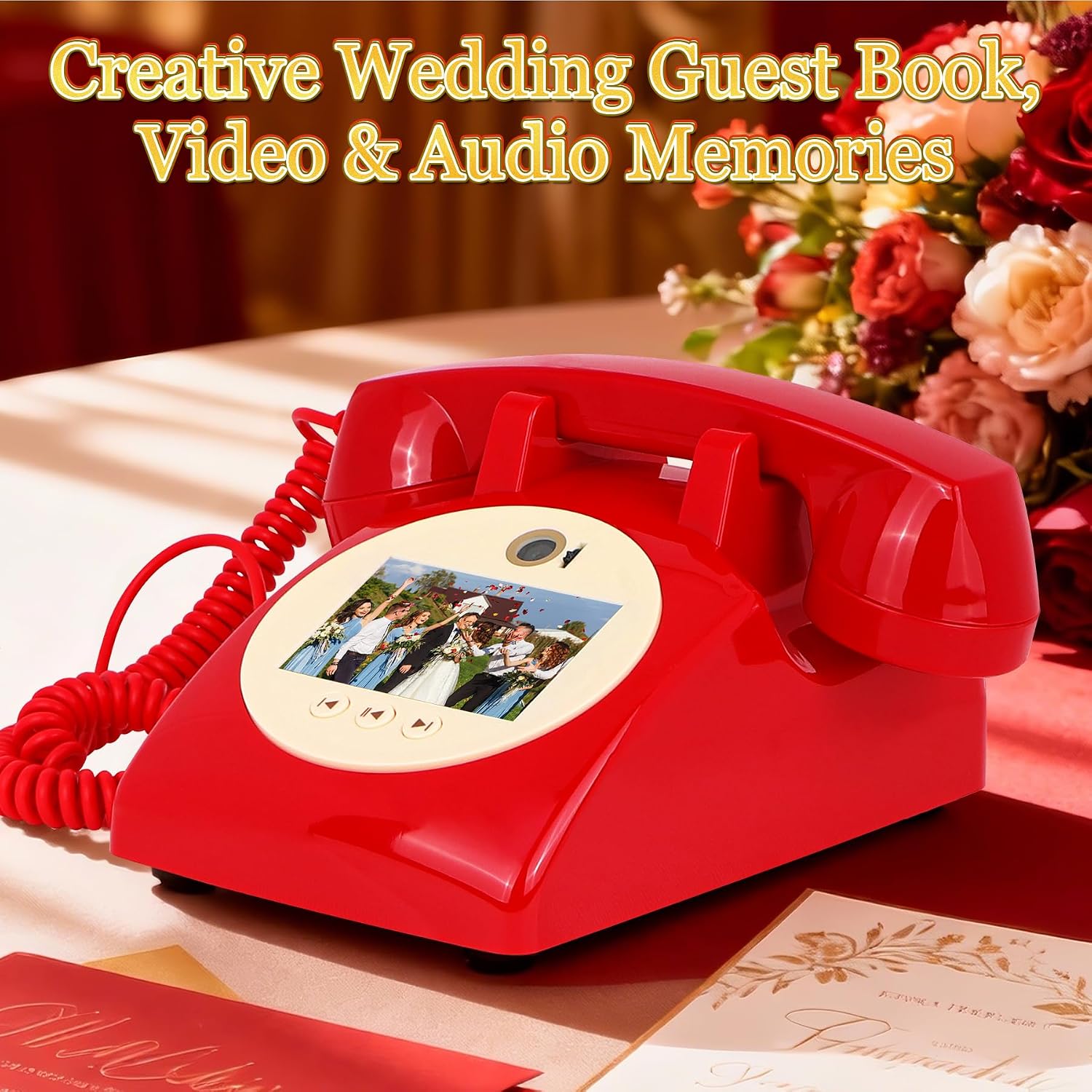 Video Audio Guest Book Wedding Phone, 1080P Video Guestbook Phone for Wedding, Bridal Shower, Birthday Party, Baby Shower, Anniversary Engagement (Bordeaux Red)
