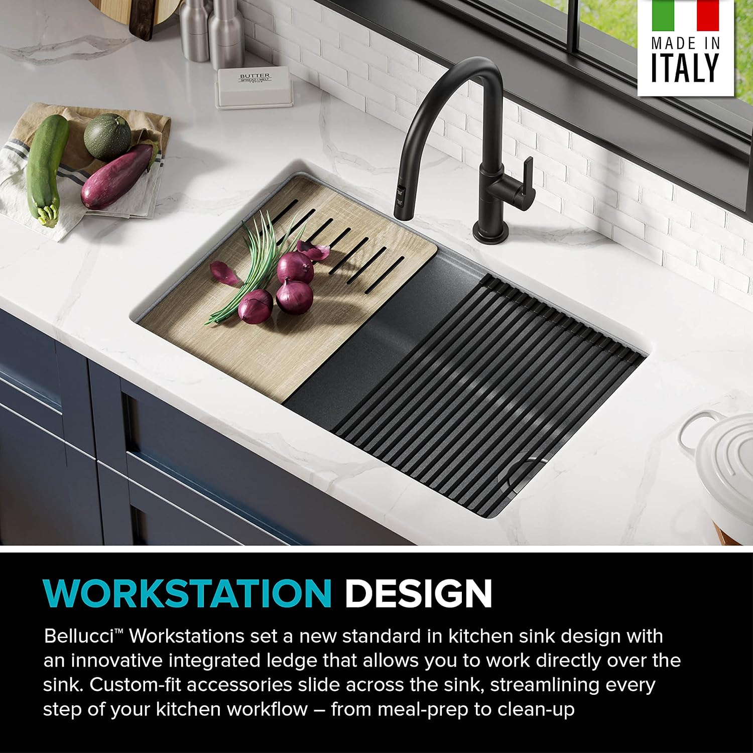 KRAUS Kitchen Sink Bellucci 29' Undermount Workstation Granite, Metallic Gray, Accessories, KGUW2-30MGR
