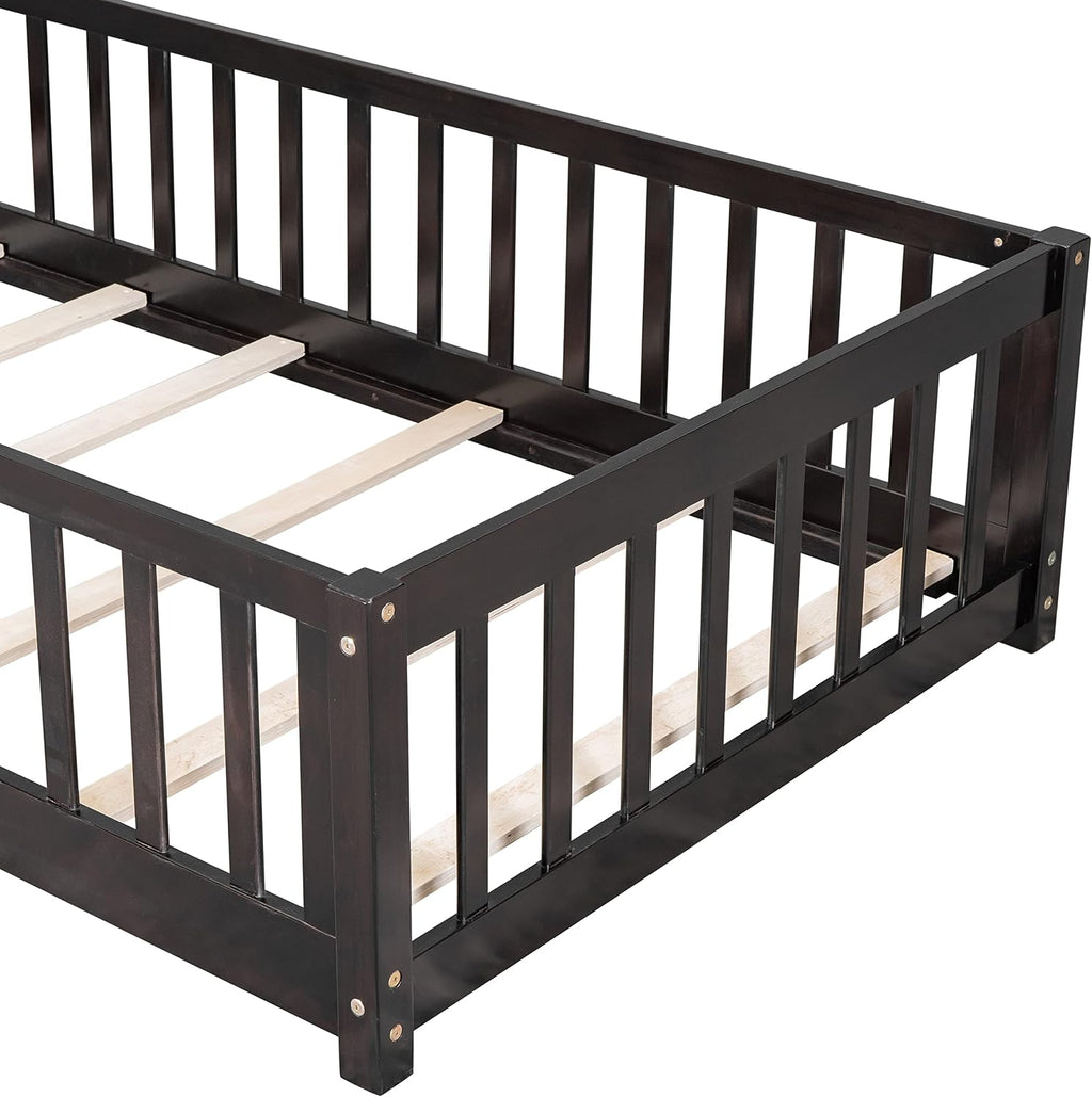 Twin Size Kids Montessori Floor Bed,Twin Floor Bed Frame with Slats,Solid Wood Twin Bed Frame for Girls Boys,White