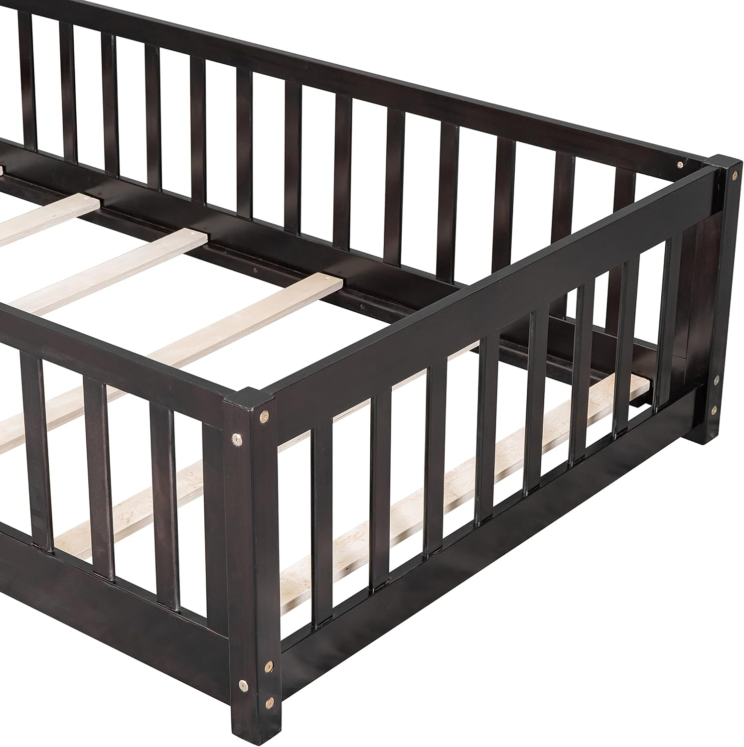 Twin Size Kids Montessori Floor Bed,Twin Floor Bed Frame with Slats,Solid Wood Twin Bed Frame for Girls Boys,White