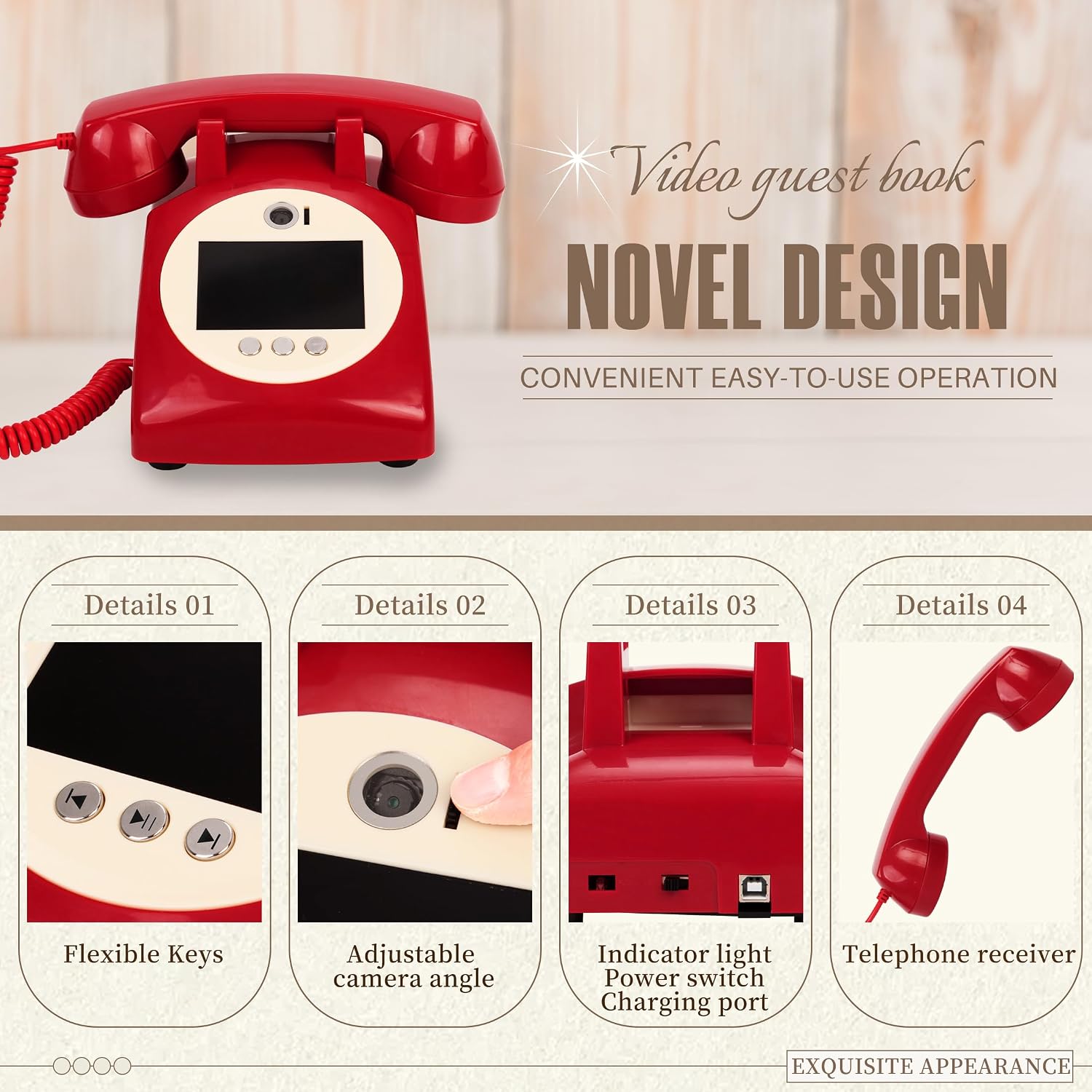 Video Audio Guest Book,1080P HD Video Phone Guestbook, Record Preserve Your Special Occasions, Ideal for Wedding Bridal Shower, Birthday, Graduations, Baby Shower(Red)