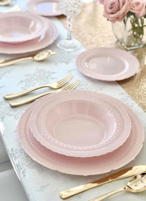 ' OCCASIONS ' 240 Bowls Pack, Extra Heavyweight Vintage Wedding Party Disposable Plastic Bowls (14 oz Soup Bowl, Chateau Blush Pink)