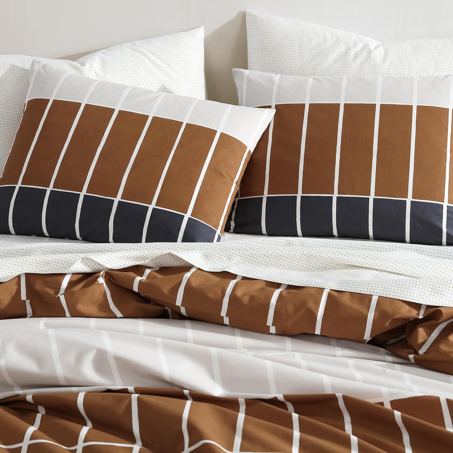Marimekko - Queen Duvet Cover Set, Organic Cotton Bedding with Matching Shams, Modern Home Decor, GOTS Certified (Tiiliskivi Raita Charcoal, Queen)
