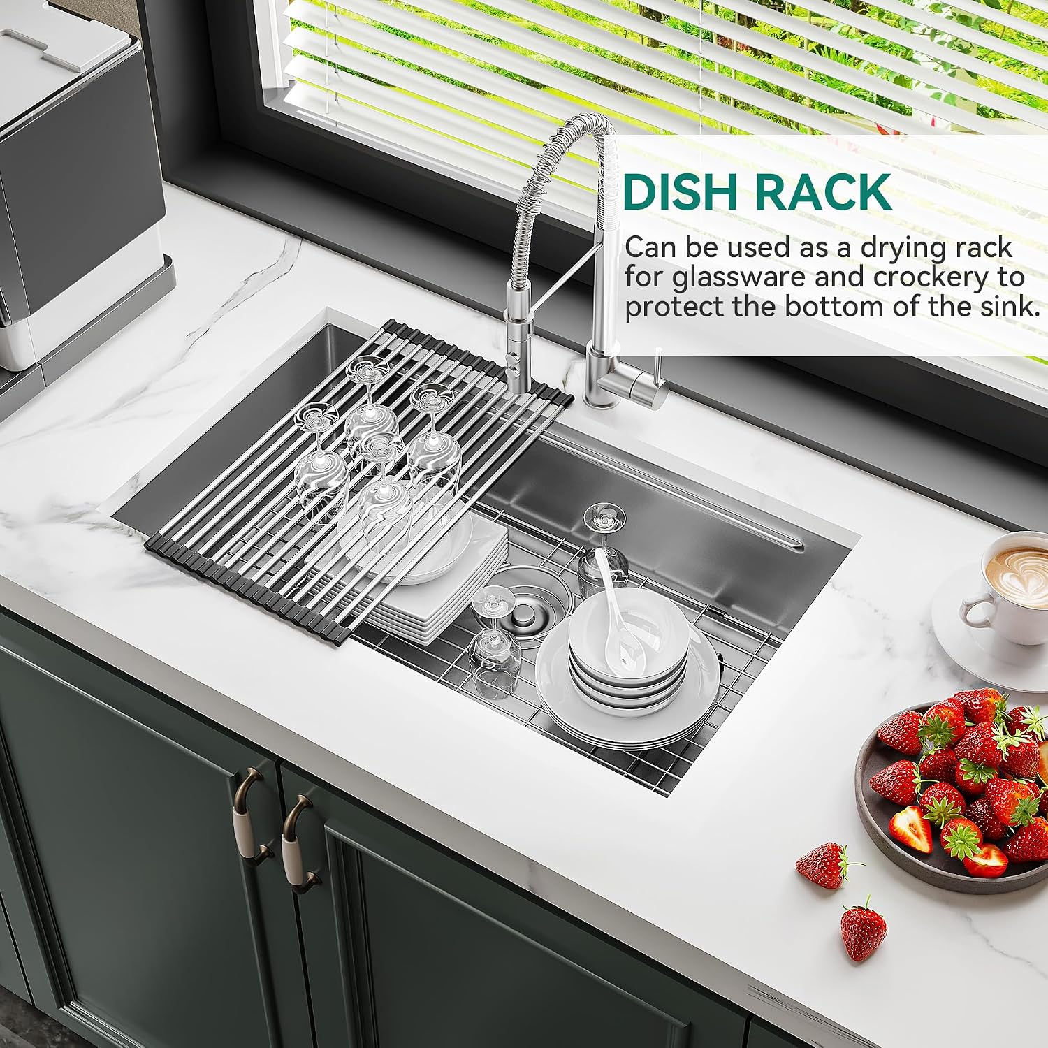 YITAHOME Kitchen Sink Undermount Workstation 32in, 304 Stainless Steel Single Bowl w/Ledge & Accessories, Honeycomb Surface Design, RV, Modern Bar Sink 32x19x10in, Silver