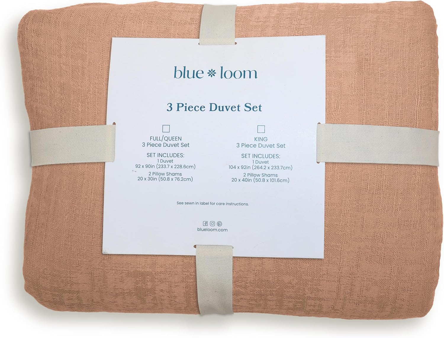 Blue Loom Duvet 100% Cotton Set, 3 Piece, Stone Washed Duvet Set King Size 104' x 92' with 2 Matching Pillow Shams, Comforter Not Included, Vivie - Clay Red