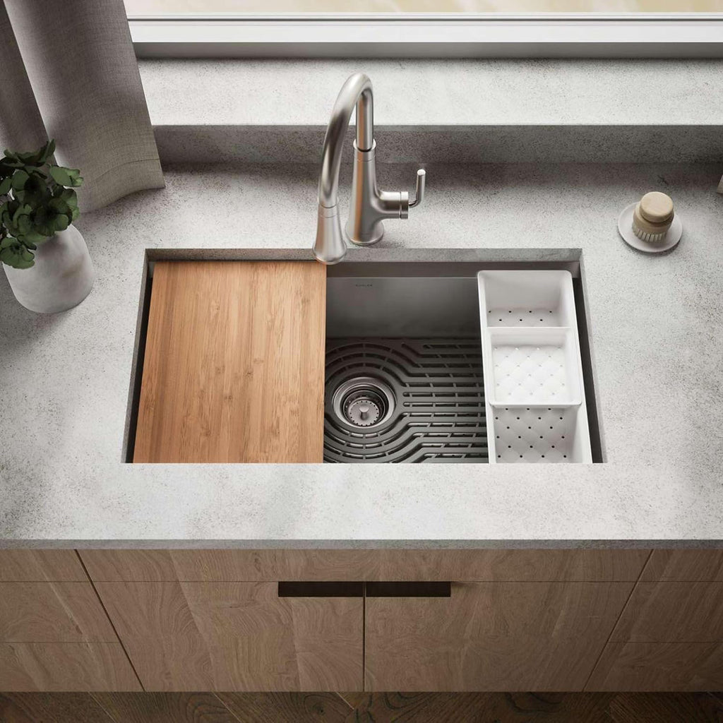 KOHLER 80084-1PC-NA Task™ 33' Top-/Undermount Single-Bowl Workstation Sink, Includes Kitchen Sink Accessories, Stainless Steel, 1 Faucet Hole