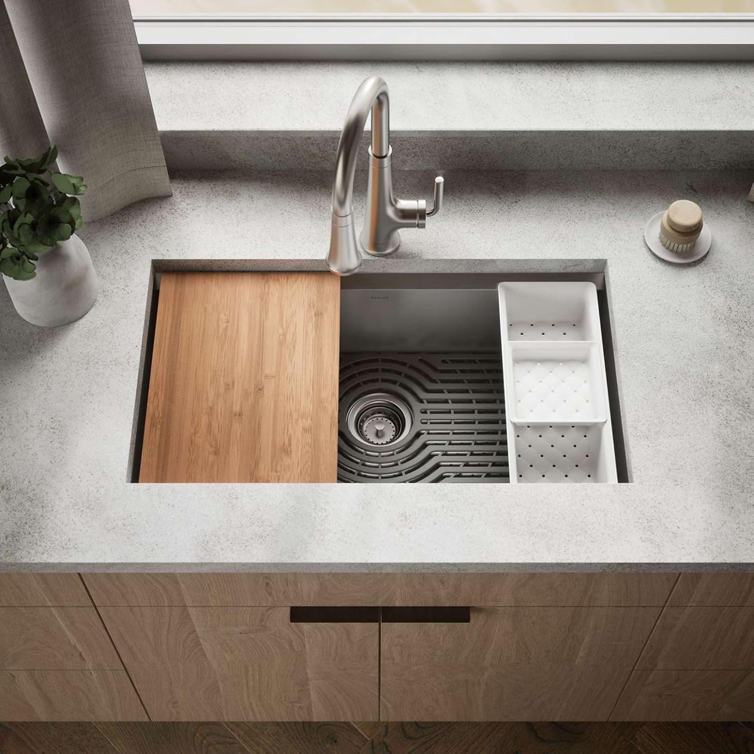 KOHLER 80084-1PC-NA Task™ 33' Top-/Undermount Single-Bowl Workstation Sink, Includes Kitchen Sink Accessories, Stainless Steel, 1 Faucet Hole