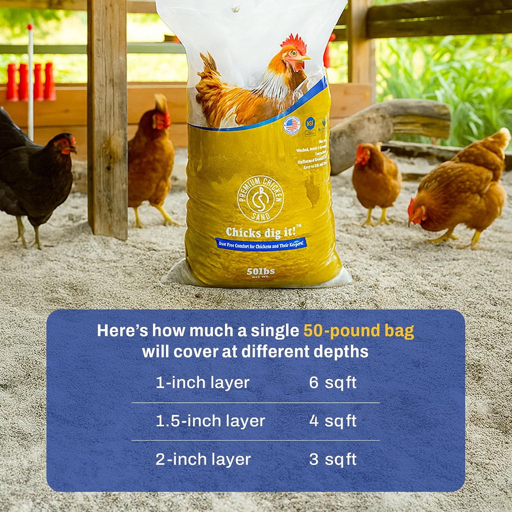Premium Chicken Sand 50 lbs (8-Pack) – Dust-Free, Odor-Control Bedding for Chicken Coops, Nesting Boxes, and Runs – Natural Poultry Litter, 400 lbs Total